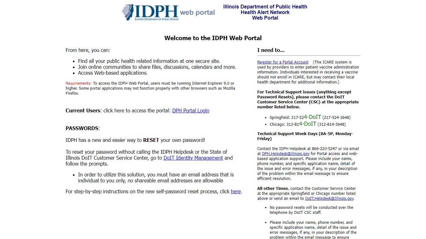 IDPH Web Portal - Illinois